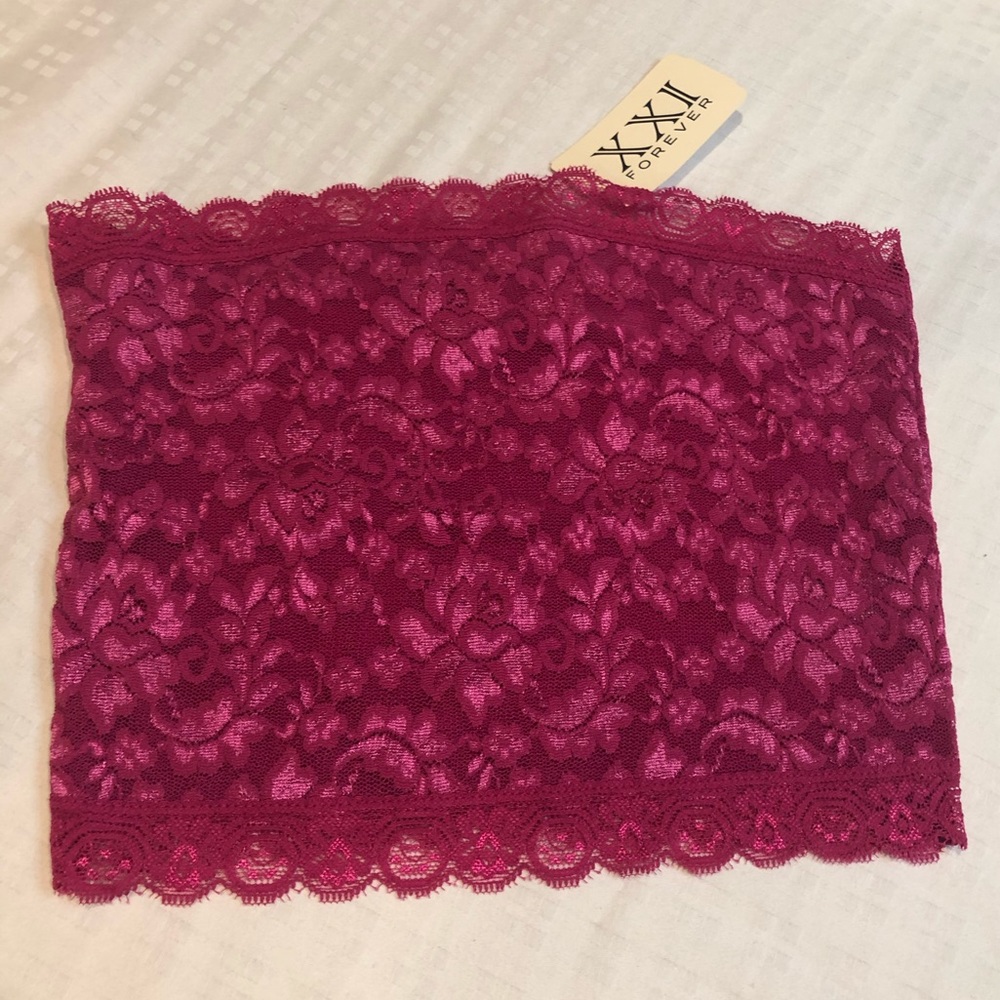 NWT Forever 21 Magenta Lace Bandeau Crop Top